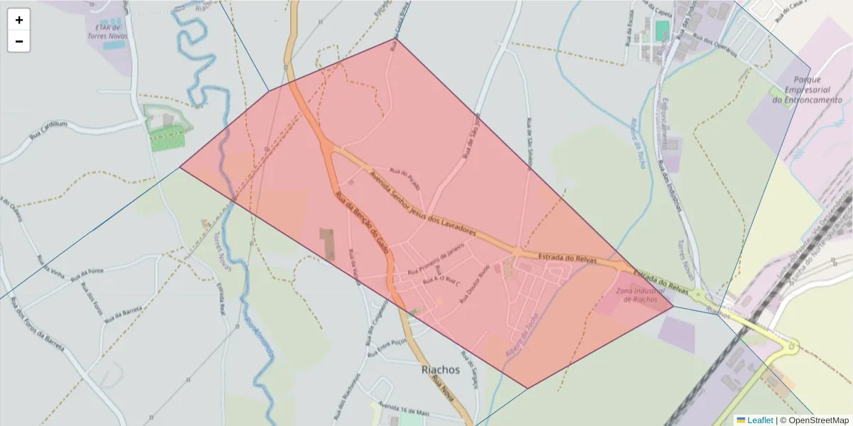 Mapa detalhado do código postal 2350-325 com limites, códigos postais vizinhos e agências dos correios