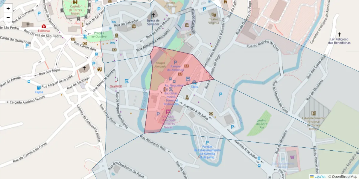Mapa detalhado do código postal 2350-413 com limites, códigos postais vizinhos e agências dos correios