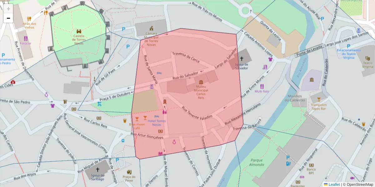 Mapa detalhado do código postal 2350-423 com limites, códigos postais vizinhos e agências dos correios