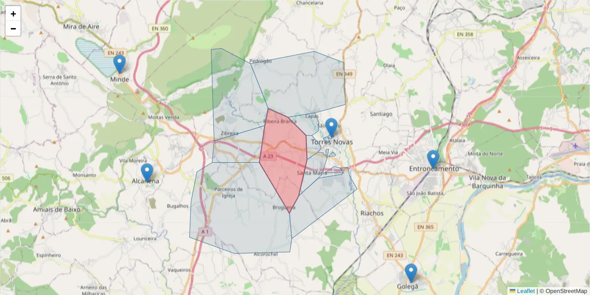 Mapa detalhado do código postal 2350-471 com limites, códigos postais vizinhos e agências dos correios