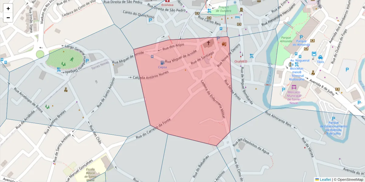 Mapa detalhado do código postal 2350-549 com limites, códigos postais vizinhos e agências dos correios