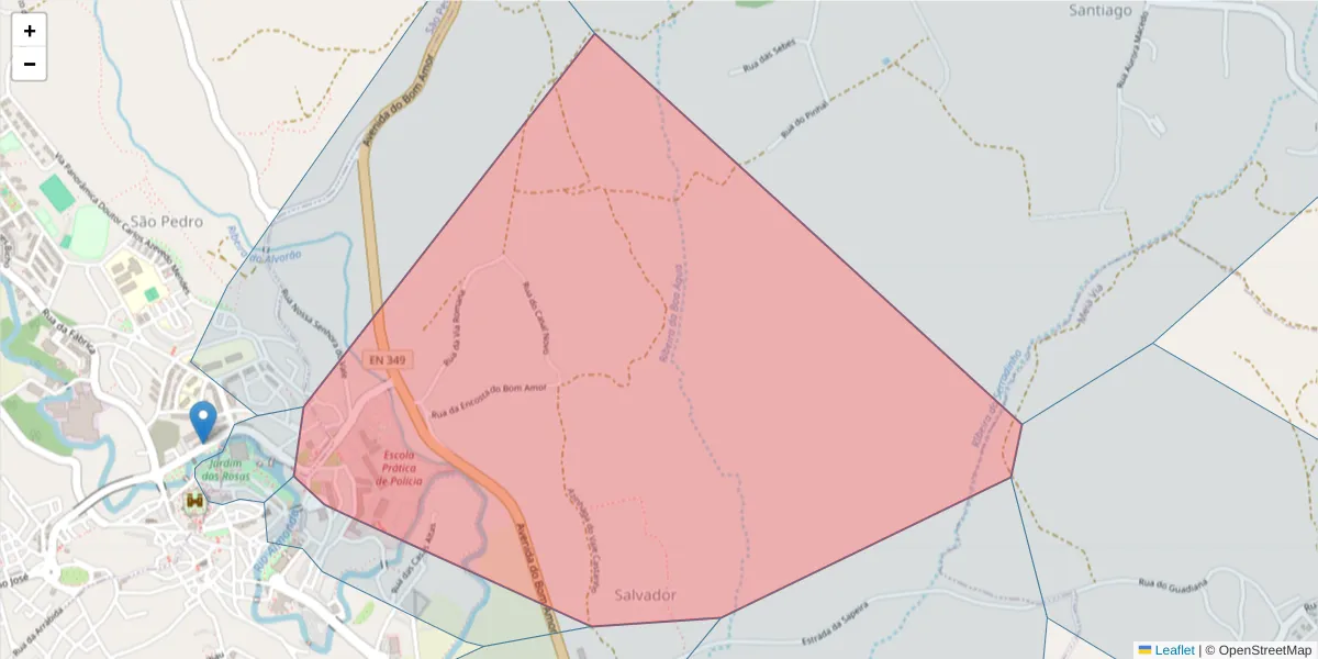 Mapa detalhado do código postal 2350-754 com limites, códigos postais vizinhos e agências dos correios