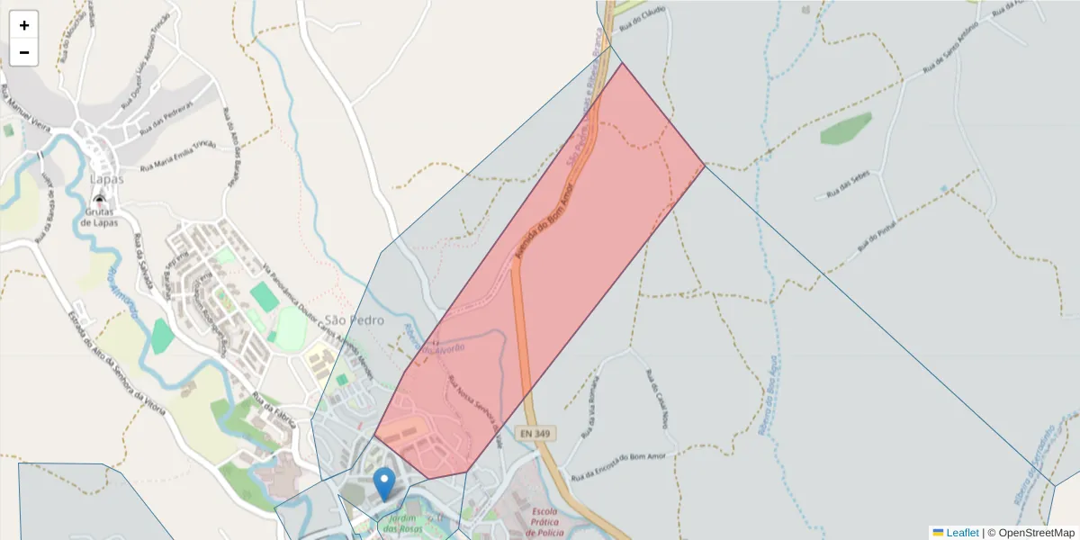Mapa detalhado do código postal 2350-786 com limites, códigos postais vizinhos e agências dos correios
