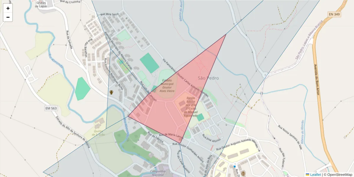 Mapa detalhado do código postal 2350-811 com limites, códigos postais vizinhos e agências dos correios