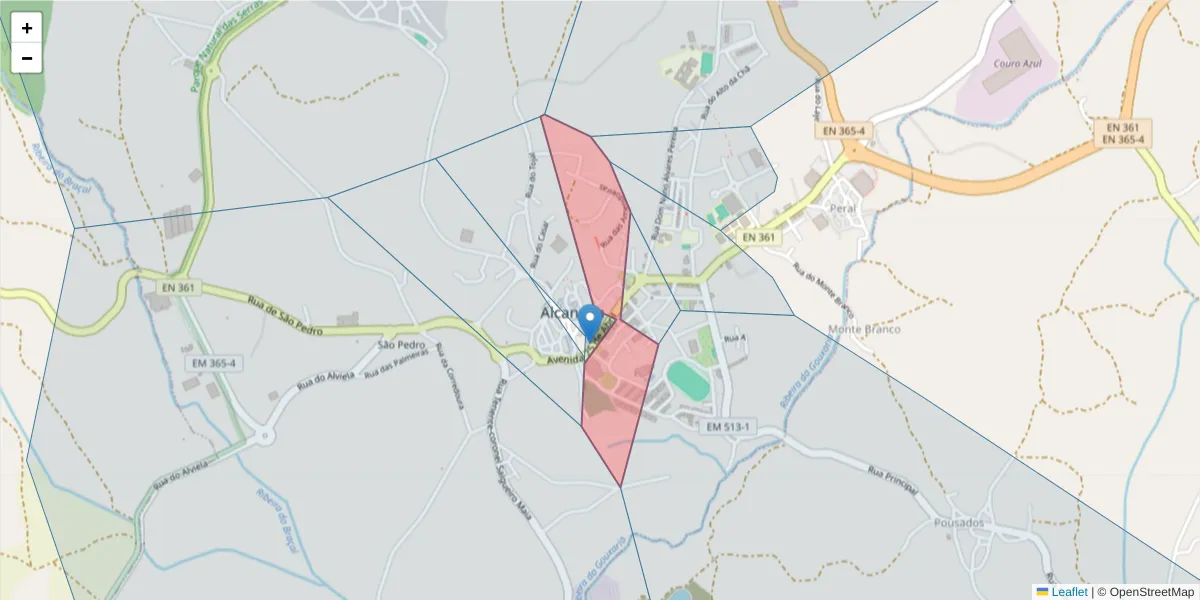 Mapa detalhado do código postal 2380-011 com limites, códigos postais vizinhos e agências dos correios