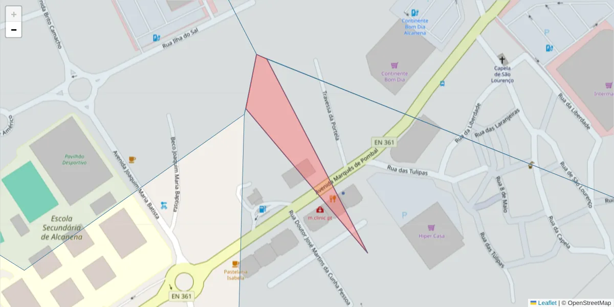 Mapa detalhado do código postal 2380-014 com limites, códigos postais vizinhos e agências dos correios