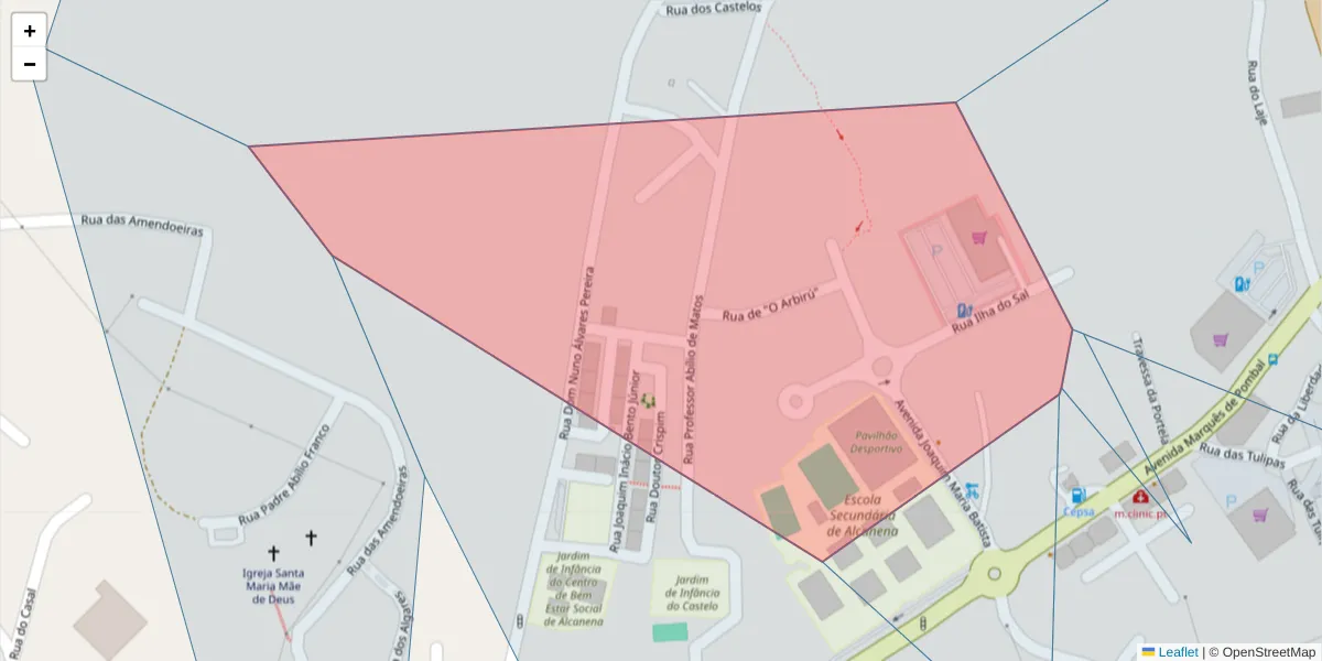 Mapa detalhado do código postal 2380-017 com limites, códigos postais vizinhos e agências dos correios