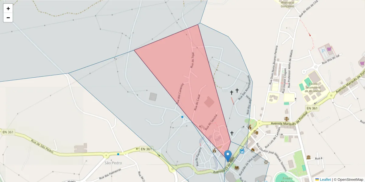 Mapa detalhado do código postal 2380-064 com limites, códigos postais vizinhos e agências dos correios