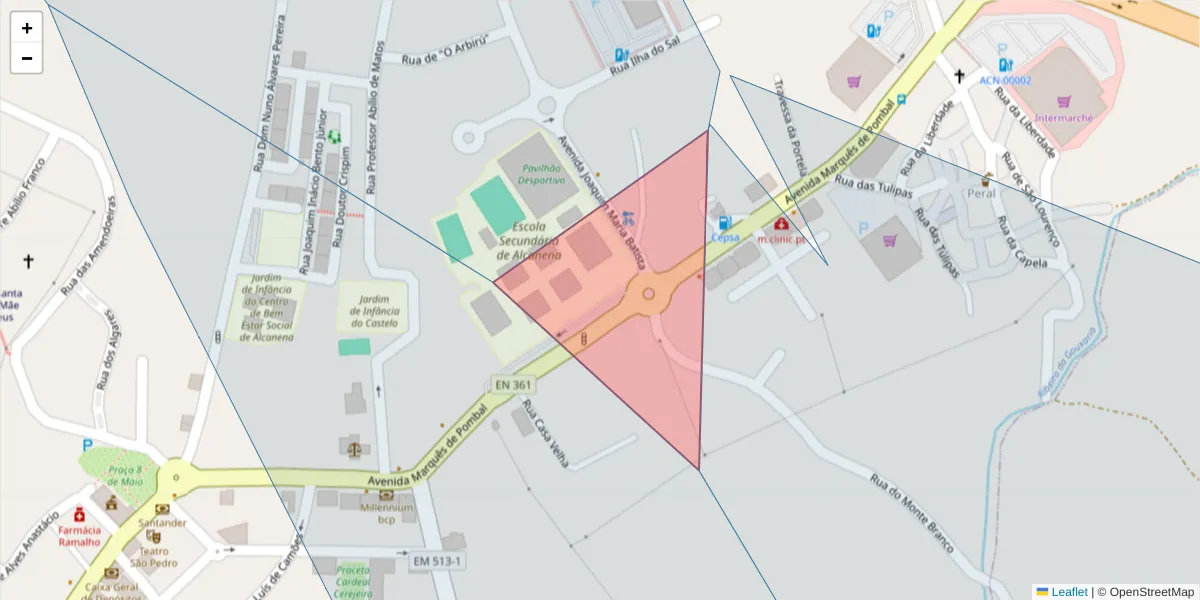 Mapa detalhado do código postal 2380-098 com limites, códigos postais vizinhos e agências dos correios