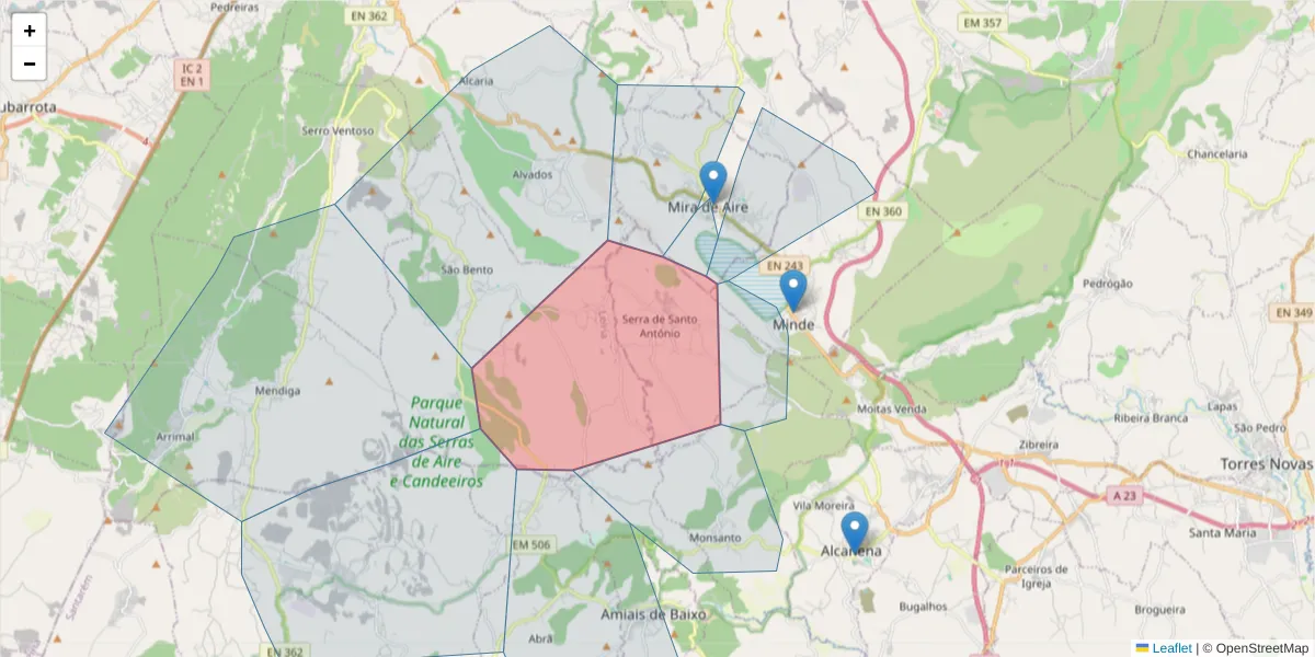 Mapa detalhado do código postal 2380-608 com limites, códigos postais vizinhos e agências dos correios