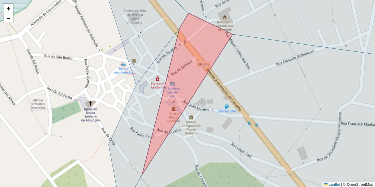 Mapa detalhado do código postal 2395-126 com limites, códigos postais vizinhos e agências dos correios