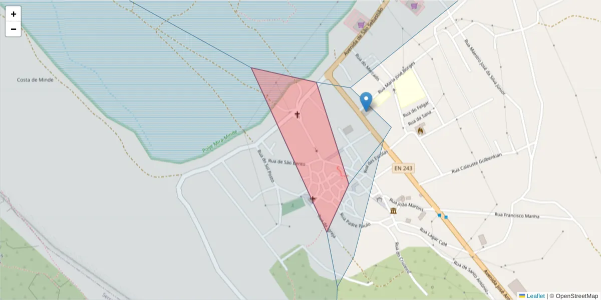 Mapa detalhado do código postal 2395-181 com limites, códigos postais vizinhos e agências dos correios