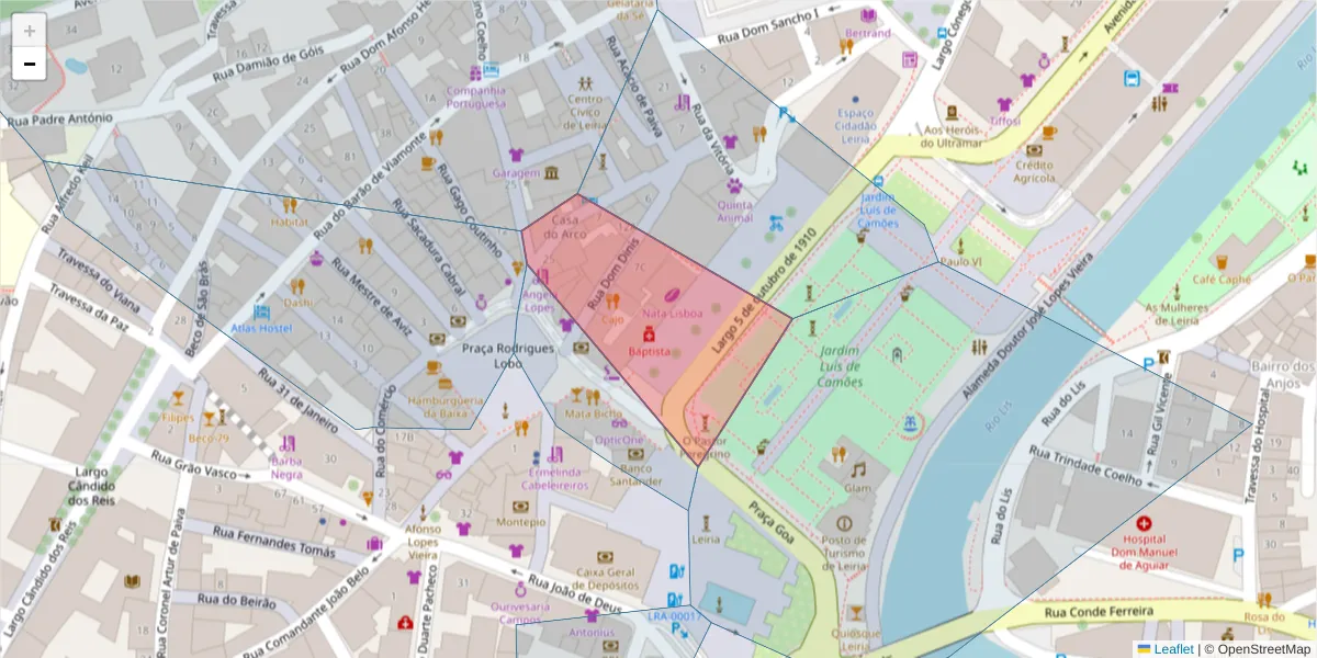 Mapa detalhado do código postal 2400-120 LEIRIA com limites, códigos postais vizinhos e agências dos correios