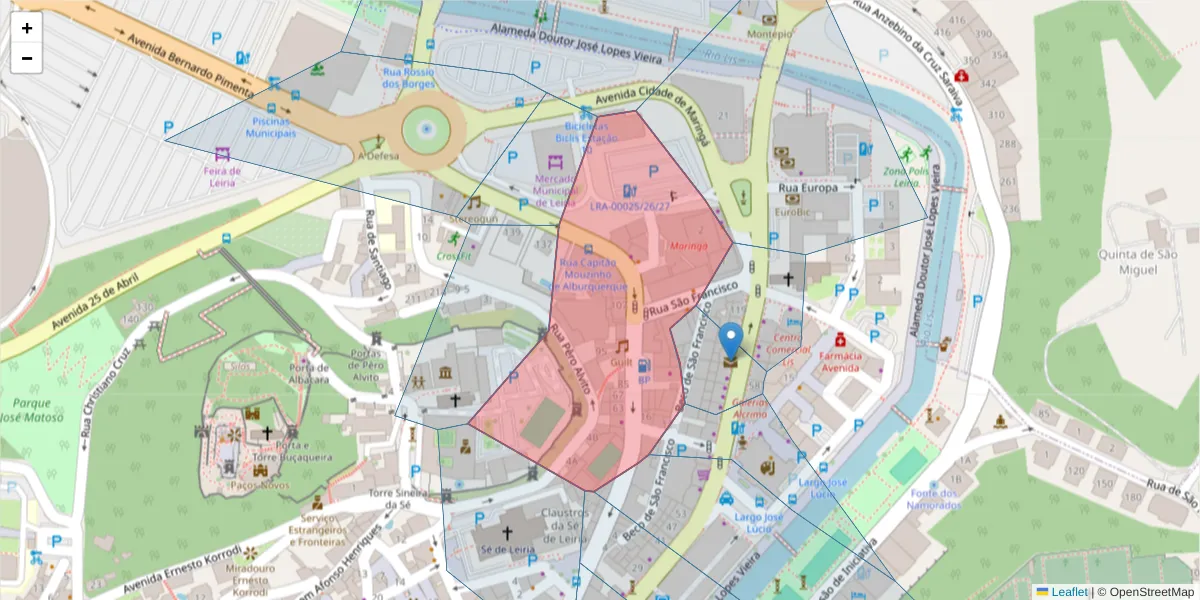 Mapa detalhado do código postal 2400-193 com limites, códigos postais vizinhos e agências dos correios