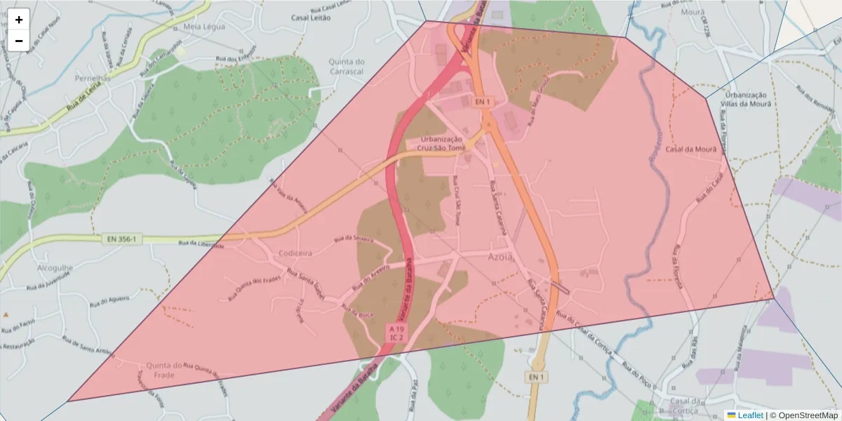 Mapa detalhado do código postal 2400-823 com limites, códigos postais vizinhos e agências dos correios