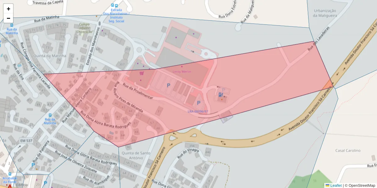 Mapa detalhado do código postal 2415-369 com limites, códigos postais vizinhos e agências dos correios