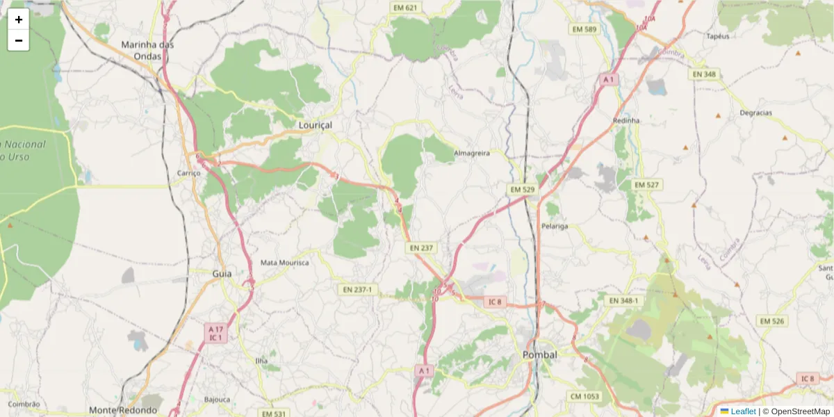 Mapa detalhado do código postal 2415-377 com limites, códigos postais vizinhos e agências dos correios