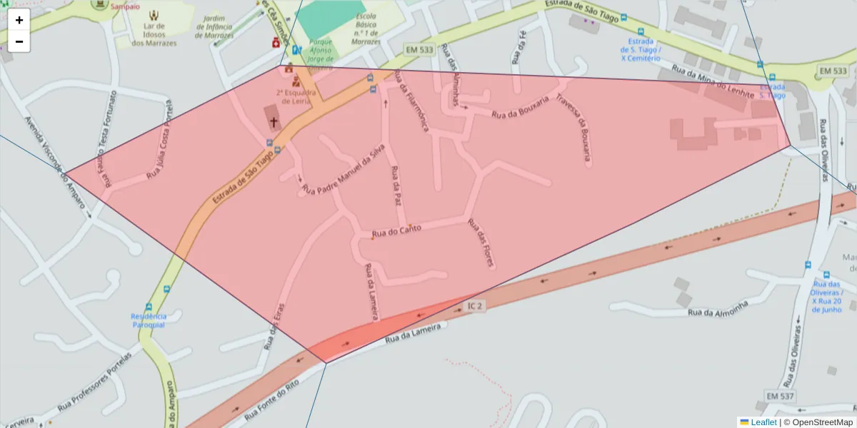 Mapa detalhado do código postal 2415-508 com limites, códigos postais vizinhos e agências dos correios