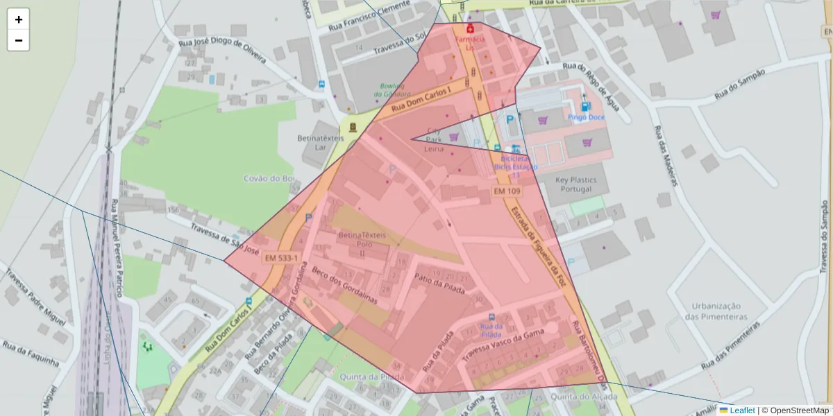 Mapa detalhado do código postal 2415-766 com limites, códigos postais vizinhos e agências dos correios
