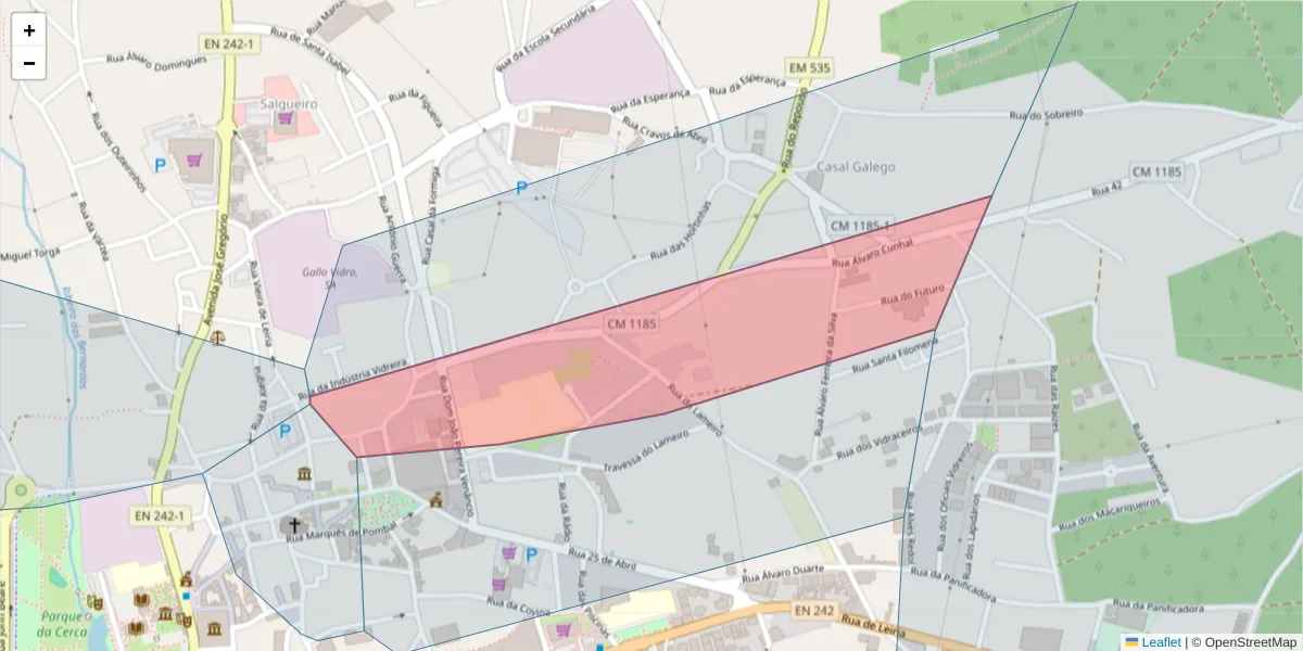 Mapa detalhado do código postal 2430-312 com limites, códigos postais vizinhos e agências dos correios