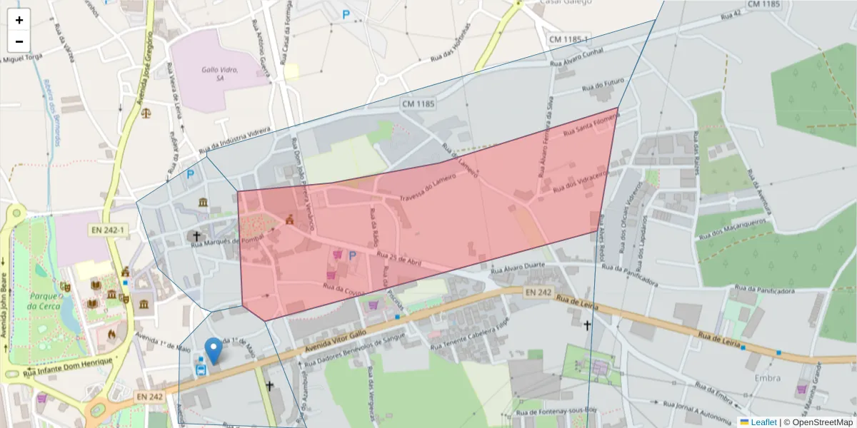 Mapa detalhado do código postal 2430-313 com limites, códigos postais vizinhos e agências dos correios