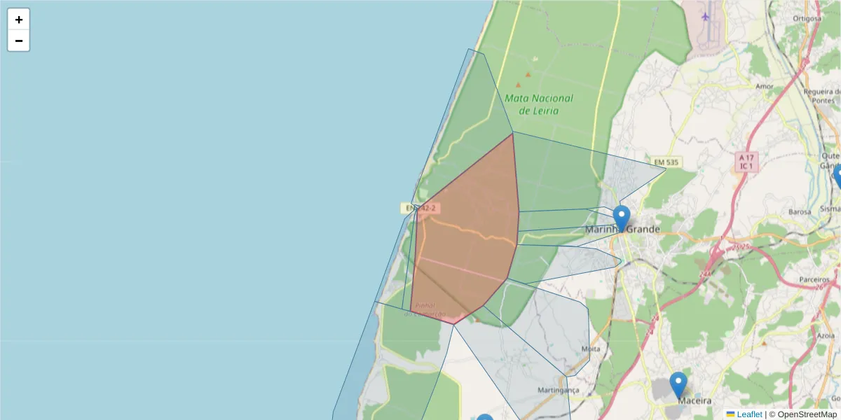Mapa detalhado do código postal 2430-511 com limites, códigos postais vizinhos e agências dos correios