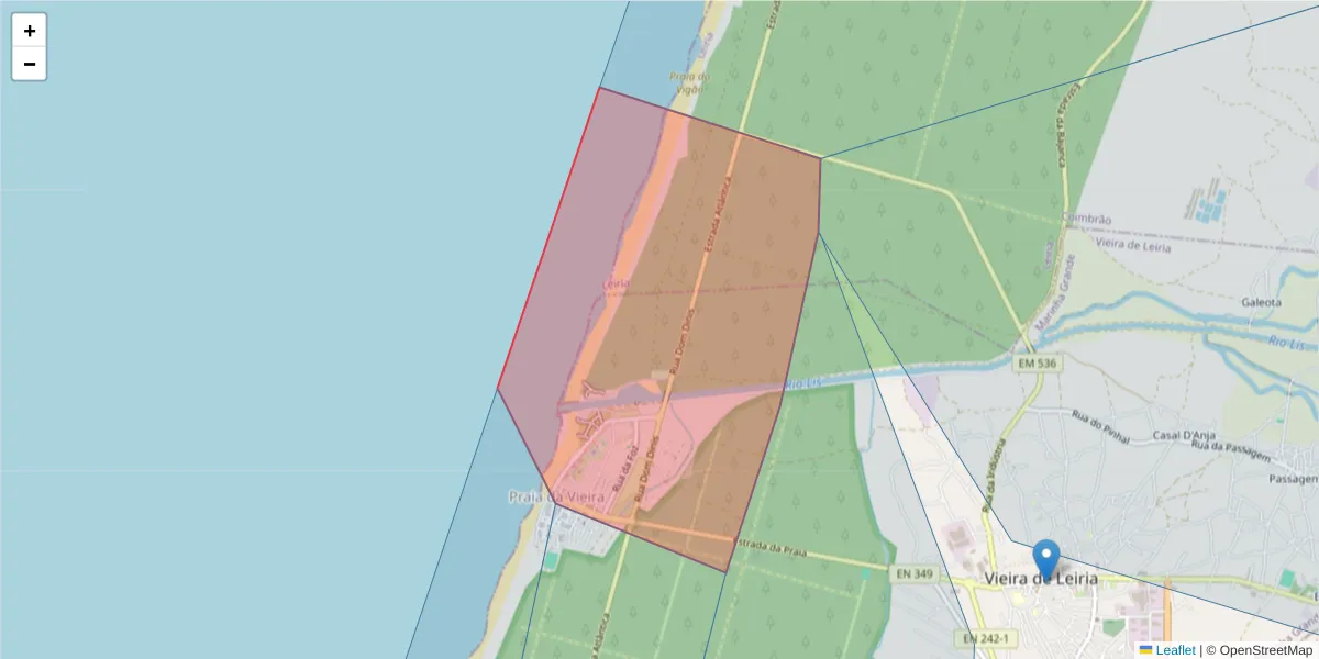 Mapa detalhado do código postal 2430-672 com limites, códigos postais vizinhos e agências dos correios