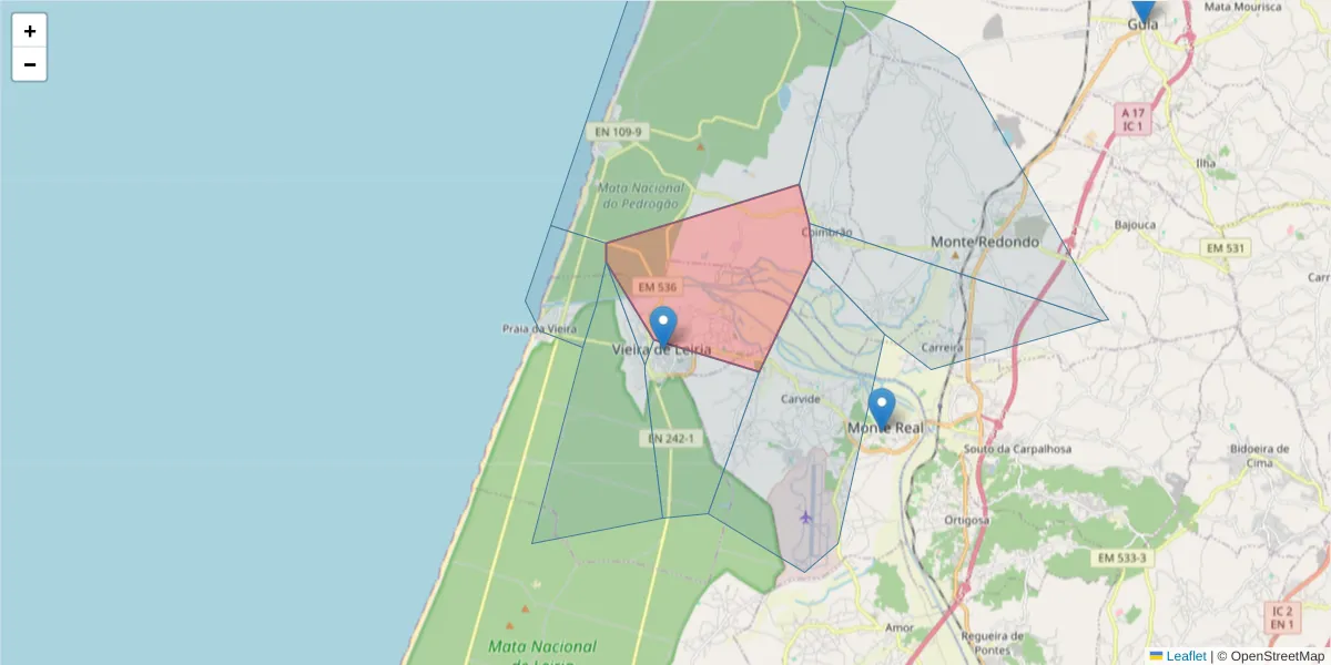 Mapa detalhado do código postal 2430-797 com limites, códigos postais vizinhos e agências dos correios