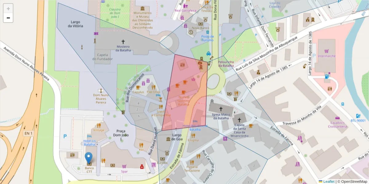 Mapa detalhado do código postal 2440-114 com limites, códigos postais vizinhos e agências dos correios