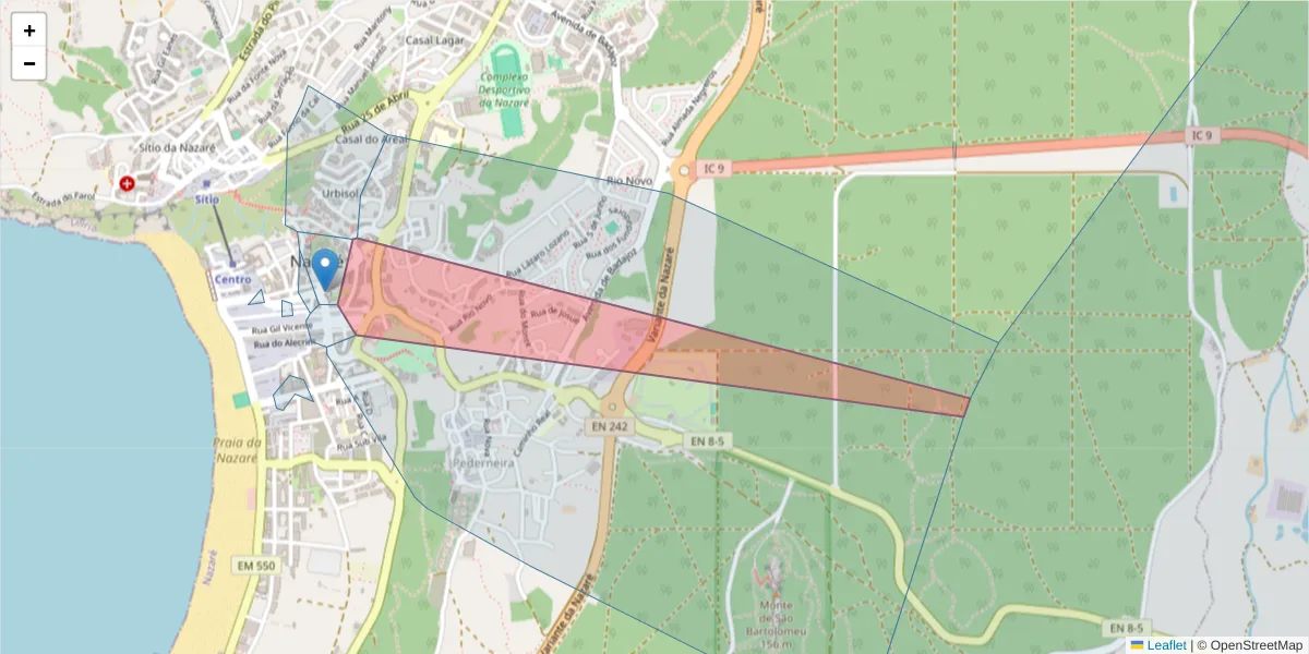 Mapa detalhado do código postal 2450-109 com limites, códigos postais vizinhos e agências dos correios