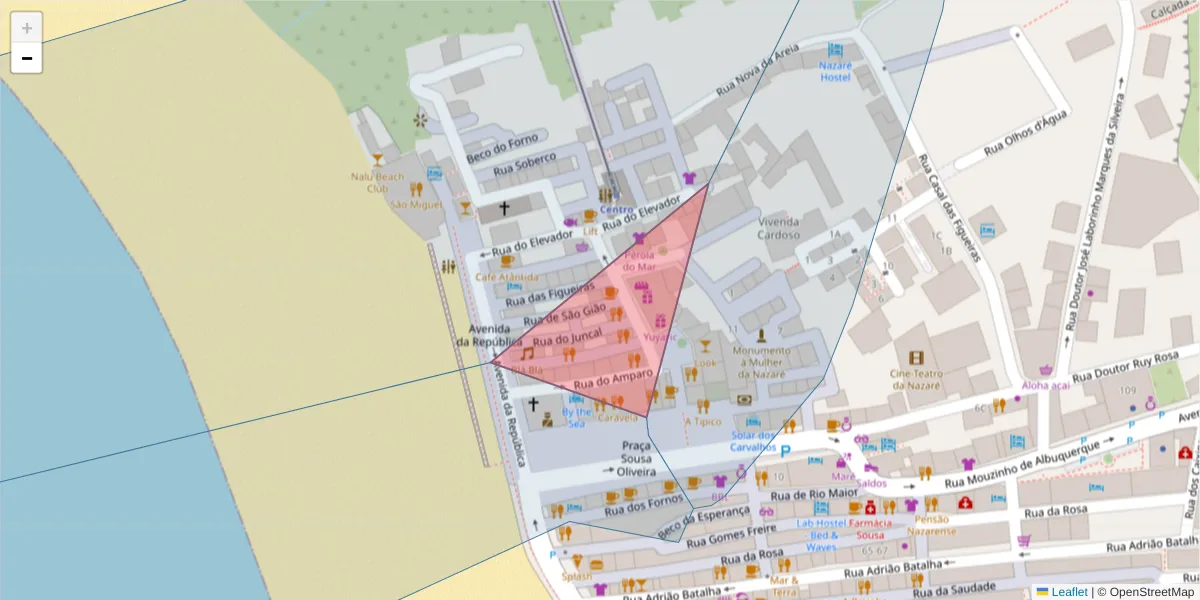 Mapa detalhado do código postal 2450-223 com limites, códigos postais vizinhos e agências dos correios