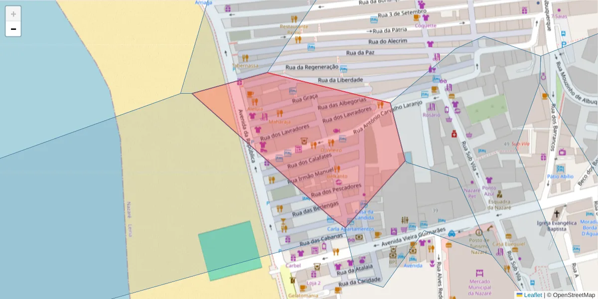 Mapa detalhado do código postal 2450-226 com limites, códigos postais vizinhos e agências dos correios