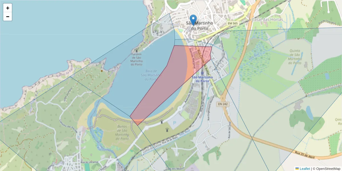 Mapa detalhado do código postal 2460-069 com limites, códigos postais vizinhos e agências dos correios