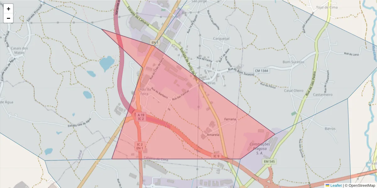 Mapa detalhado do código postal 2480-060 com limites, códigos postais vizinhos e agências dos correios