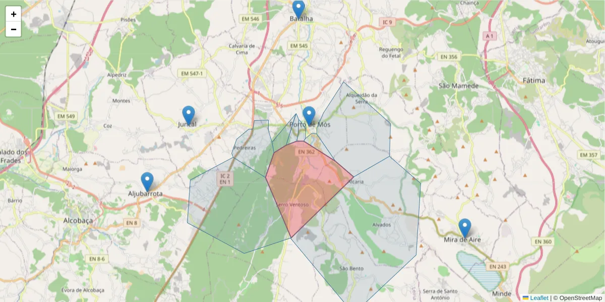 Mapa detalhado do código postal 2480-169 com limites, códigos postais vizinhos e agências dos correios
