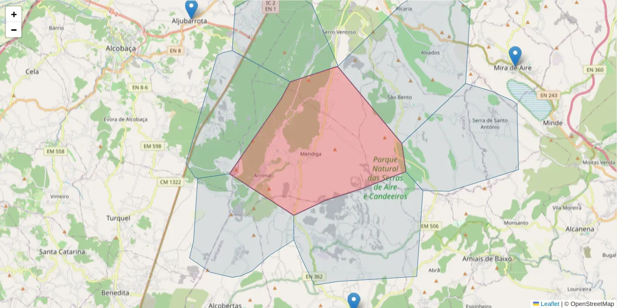 Mapa detalhado do código postal 2480-215 com limites, códigos postais vizinhos e agências dos correios