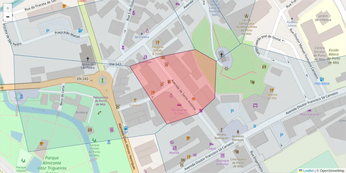 Mapa detalhado do código postal 2480-307 com limites, códigos postais vizinhos e agências dos correios
