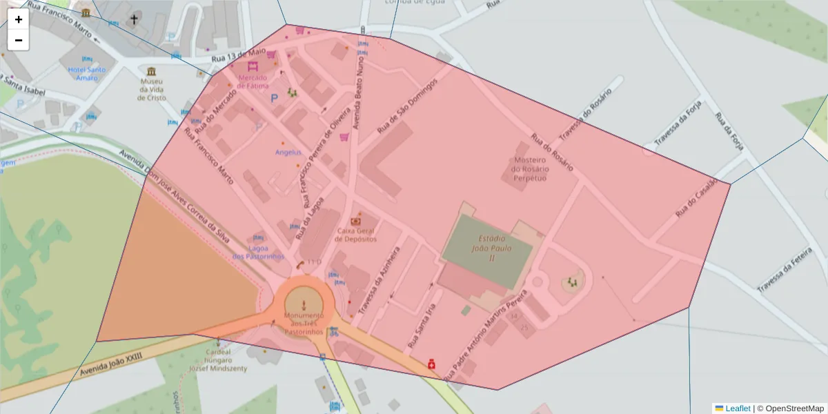 Mapa detalhado do código postal 2495-413 com limites, códigos postais vizinhos e agências dos correios