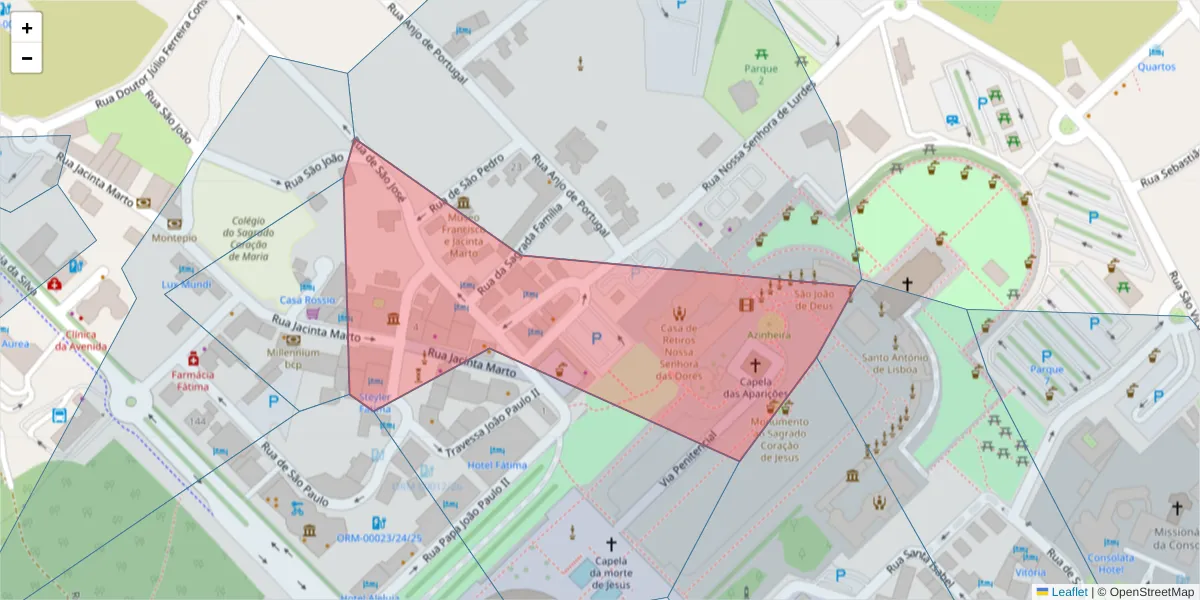 Mapa detalhado do código postal 2495-434 com limites, códigos postais vizinhos e agências dos correios
