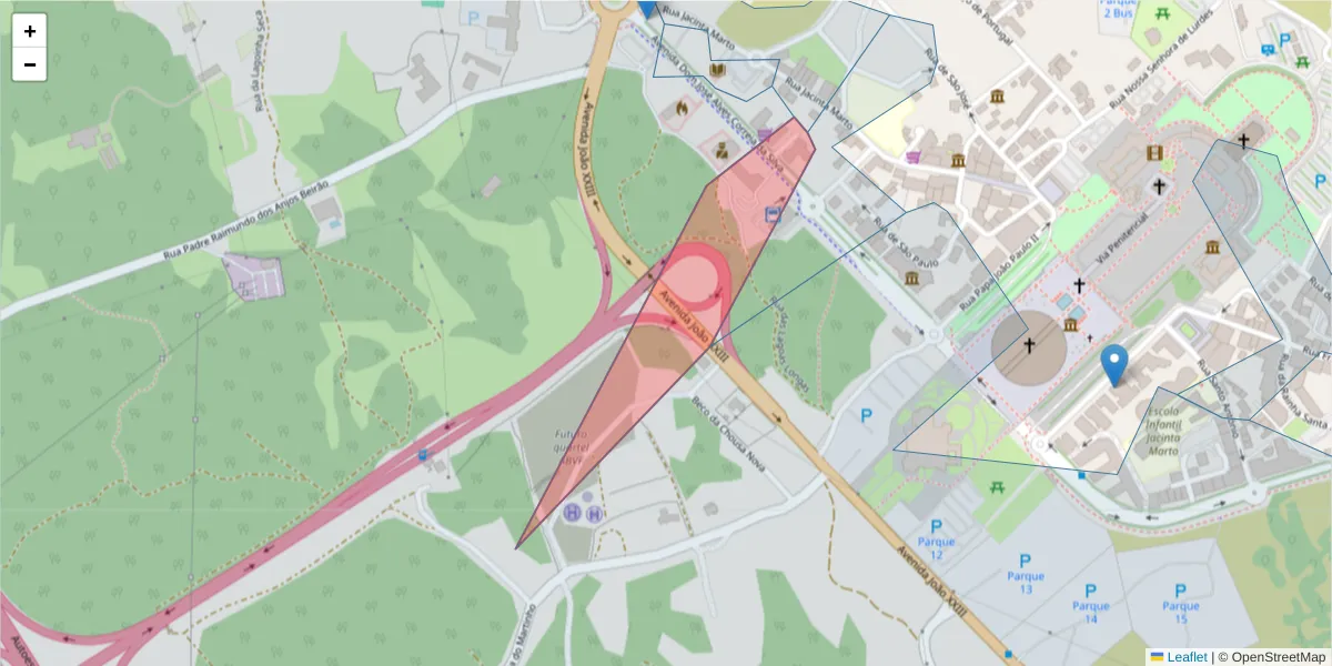 Mapa detalhado do código postal 2496-908 com limites, códigos postais vizinhos e agências dos correios