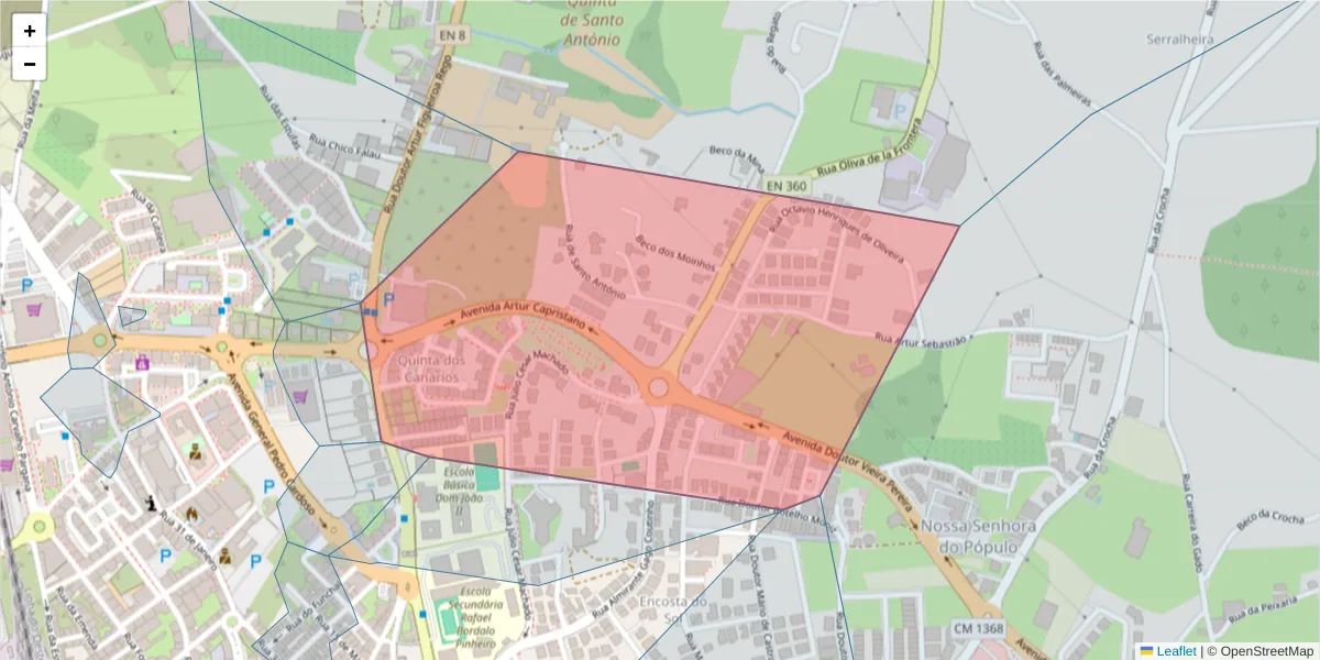 Mapa detalhado do código postal 2500-113 com limites, códigos postais vizinhos e agências dos correios