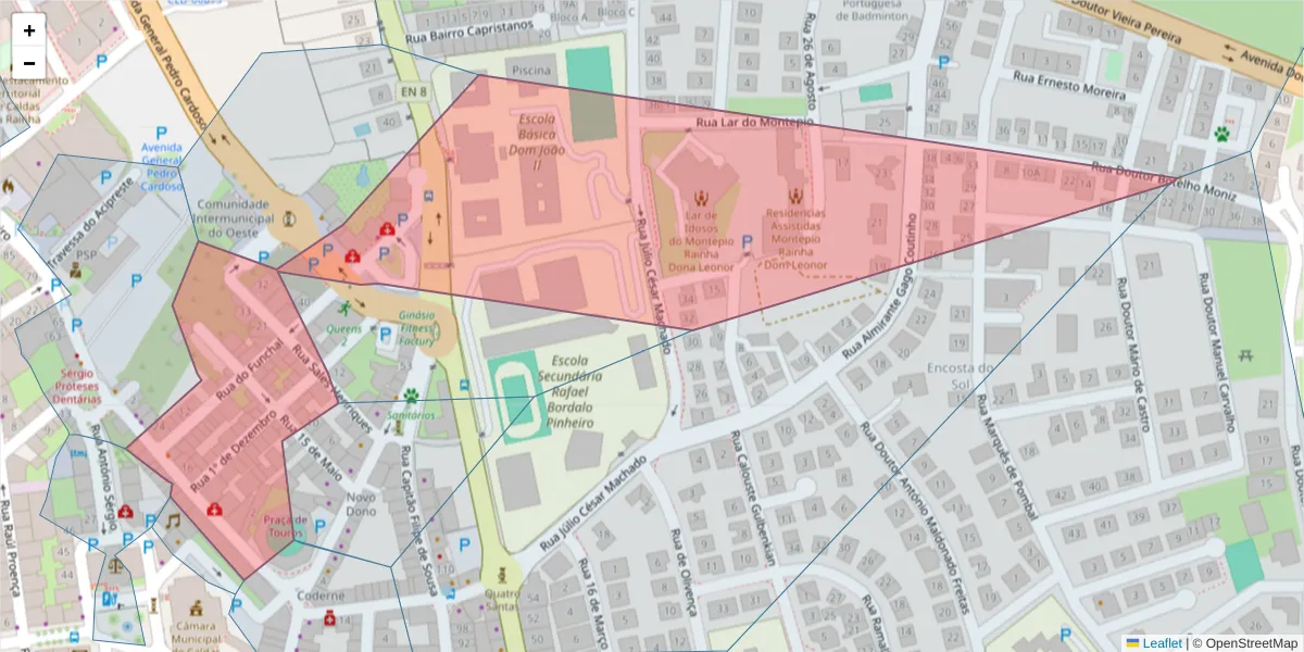 Mapa detalhado do código postal 2500-178 com limites, códigos postais vizinhos e agências dos correios