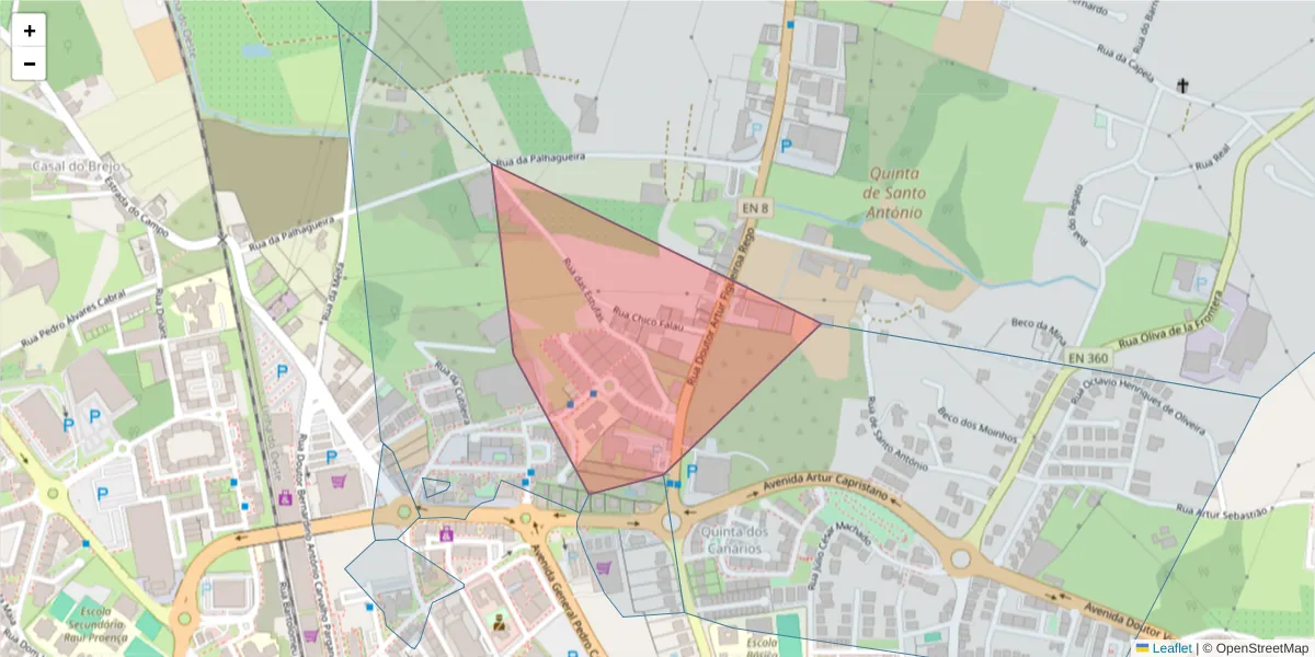 Mapa detalhado do código postal 2500-186 com limites, códigos postais vizinhos e agências dos correios