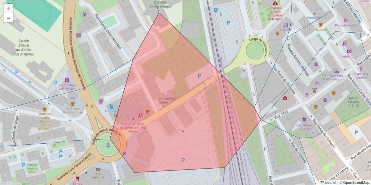 Mapa detalhado do código postal 2500-242 com limites, códigos postais vizinhos e agências dos correios