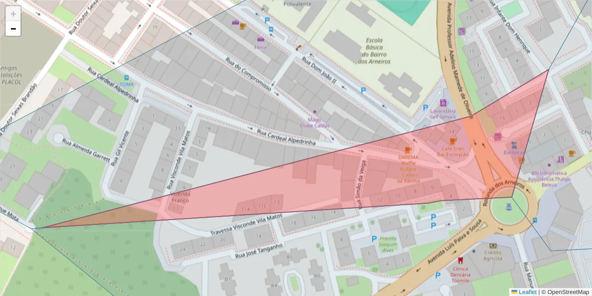 Mapa detalhado do código postal 2500-269 com limites, códigos postais vizinhos e agências dos correios