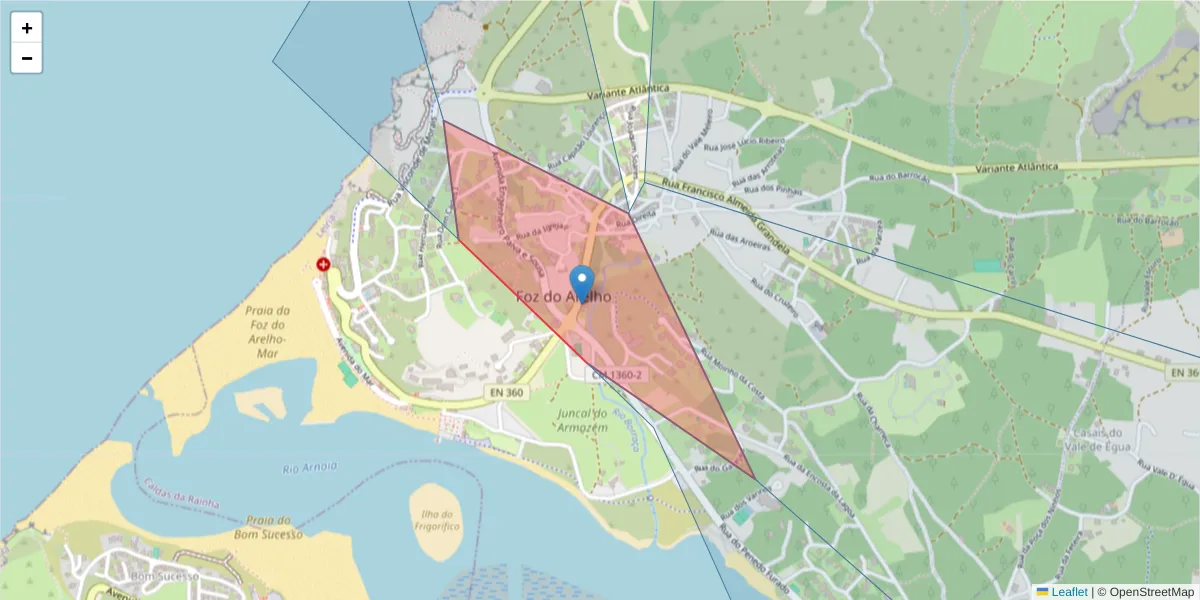 Mapa detalhado do código postal 2500-457 com limites, códigos postais vizinhos e agências dos correios