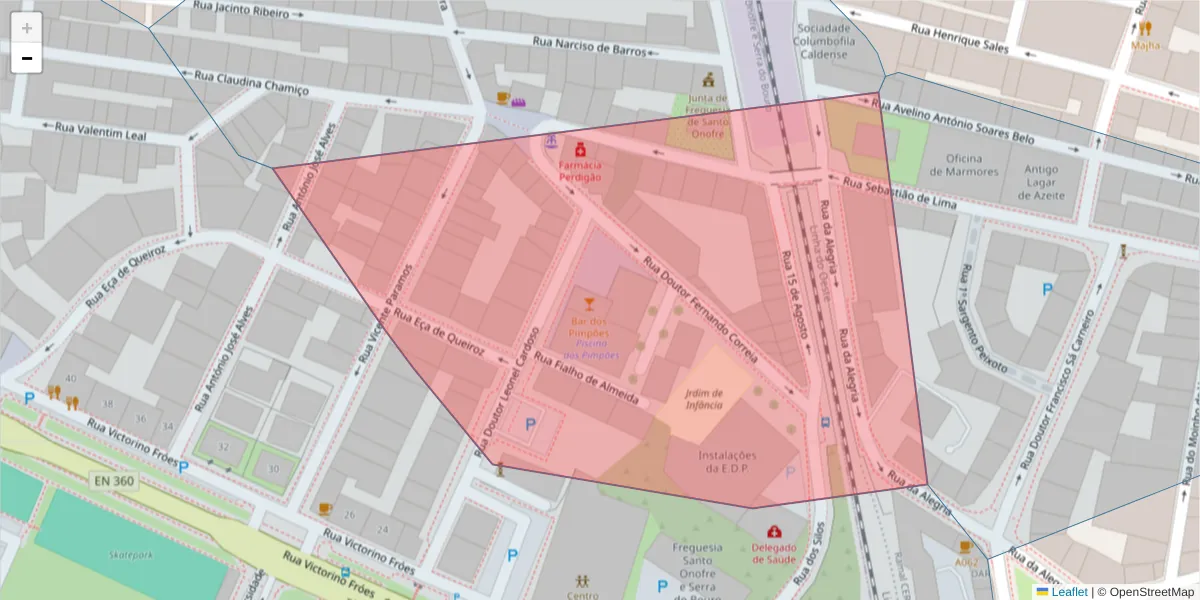 Mapa detalhado do código postal 2500-810 com limites, códigos postais vizinhos e agências dos correios