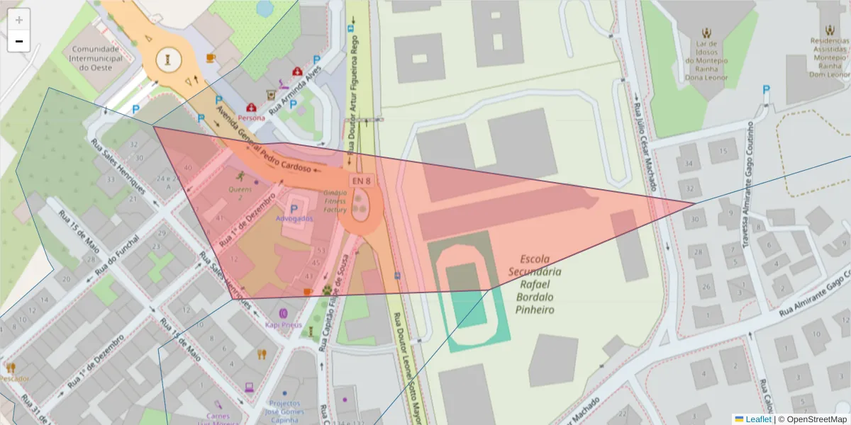 Mapa detalhado do código postal 2500-992 com limites, códigos postais vizinhos e agências dos correios