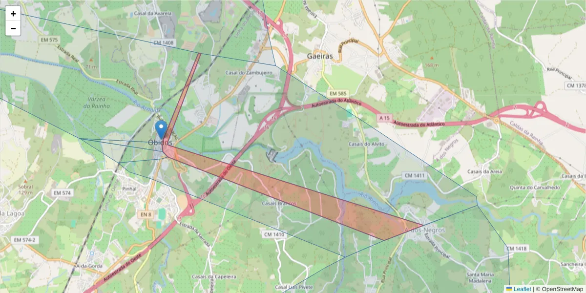 Mapa detalhado do código postal 2510-084 com limites, códigos postais vizinhos e agências dos correios