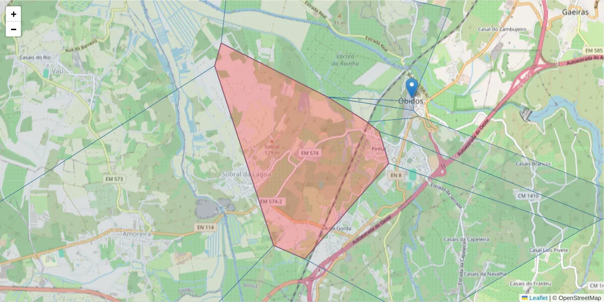 Mapa detalhado do código postal 2510-171 com limites, códigos postais vizinhos e agências dos correios